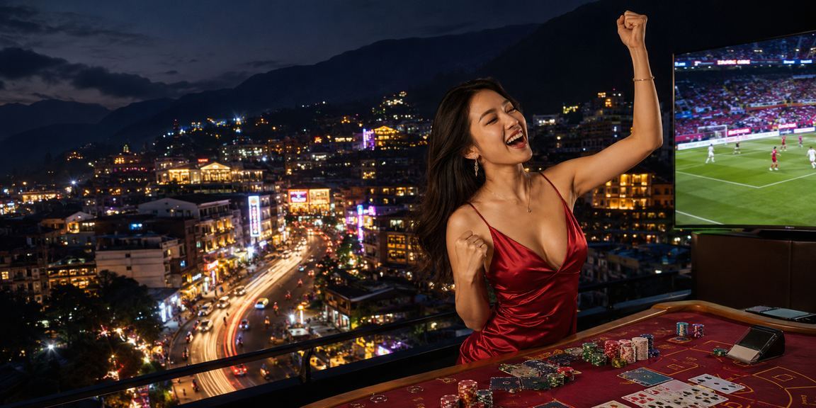 Người dùng kiểm tra đăng nhập trên màn hình baccarat neon tại Sapa
